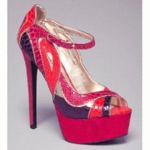 Bebe Clarissa Platform Heels Size 9 Red Purple Peep Toe Buckle Stiletto Pumps